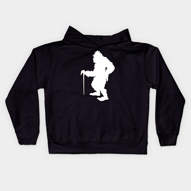 Bigfoot Walking With His Crutch Kids Hoodie by Tesszero